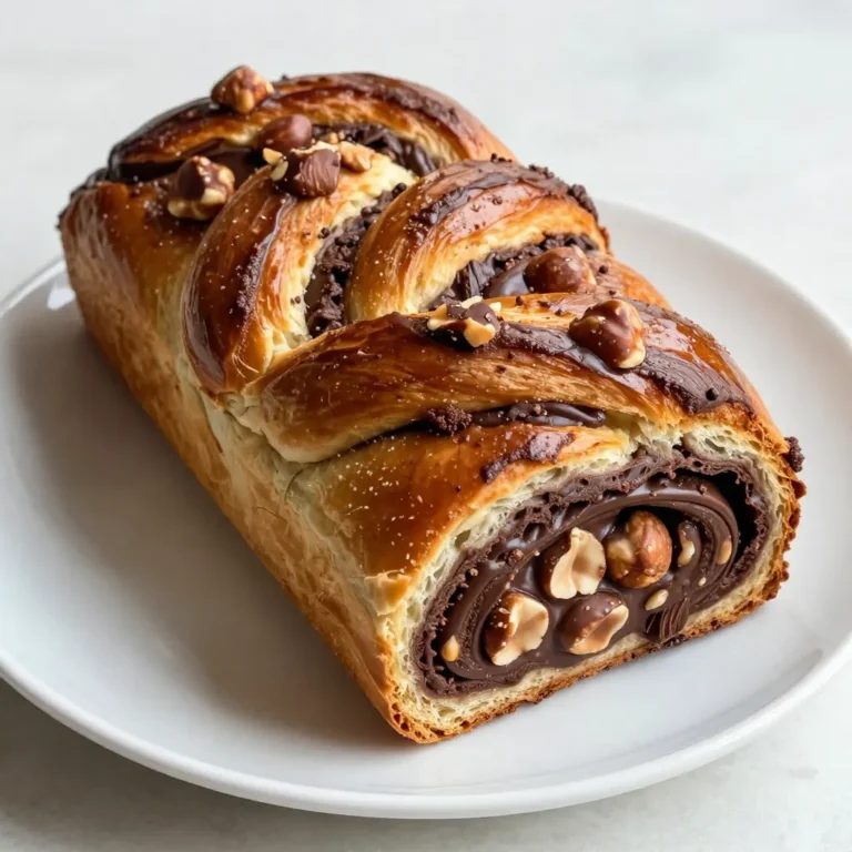 To make a delicious chocolate hazelnut babka, you will need: - 4 cups all-purpose flour - 1/4 cup granulated sugar - 1 packet (2¼ teaspoons) active dry yeast - 1/2 teaspoon salt - 1/2 cup whole milk, warmed - 1/2 cup unsalted butter, melted and cooled - 3 large eggs - 1 teaspoon vanilla extract - 1 cup hazelnuts, toasted and roughly chopped - 1 cup chocolate hazelnut spread (like Nutella) - 1/4 cup unsweetened cocoa powder - 1 egg (for egg wash) These ingredients come together to create a rich, flavorful dough. The flour gives structure, while the sugar adds sweetness. Yeast helps the dough rise, making it light and airy. The milk and butter add richness, and eggs give the babka a lovely color and texture. You can customize your babka with these optional ingredients: - Cinnamon for a warm spice flavor - Orange zest for a fresh twist - Almond extract for a nutty note - Dark chocolate chunks for extra richness Feel free to experiment! Each addition can make your babka unique. To create your chocolate hazelnut babka, gather the following tools: - Large mixing bowl - Whisk - Rolling pin - Baking pan (9x5 inch loaf pan) - Clean kitchen towel - Wire rack for cooling Having the right equipment makes your baking process smoother. It also helps you achieve the best results. {{ingredient_image_1}} To start, grab a large mixing bowl. Combine 4 cups of all-purpose flour, 1/4 cup of granulated sugar, 2¼ teaspoons of active dry yeast, and 1/2 teaspoon of salt. In another bowl, mix 1/2 cup of warmed whole milk, 1/2 cup of melted and cooled unsalted butter, 3 large eggs, and 1 teaspoon of vanilla extract. Stir these wet ingredients into the dry mix until a dough forms. Now, turn the dough onto a floured surface. Knead it for 8 to 10 minutes. You want it smooth and elastic. Next, shape the dough into a ball. Place it in a greased bowl, cover with a towel, and let it rise in a warm spot for 1 to 2 hours. It should double in size. While the dough rises, you can make the filling. In a bowl, mix 1 cup of chocolate hazelnut spread with 1/4 cup of unsweetened cocoa powder. Stir until it’s smooth. For a crunch, add half of the toasted hazelnuts now. Once your dough has risen, punch it down to release the air. Roll it out on a floured surface into a large rectangle. Aim for about 16 by 24 inches. Spread the chocolate hazelnut filling evenly across the dough. Then, sprinkle the remaining chopped hazelnuts on top. From one long side, carefully roll the dough into a log. Pinch the seam to seal it. Slice the log in half lengthwise, exposing the filling. Now, twist the two halves together. Coil the twisted dough into a loaf shape. Place it in a greased 9x5 inch loaf pan. Cover the pan with a towel and let the babka rise for another 30 to 45 minutes. Preheat your oven to 350°F (175°C) during the last 10 minutes of rising. Beat an egg and brush it over the top for a glossy finish. Bake for 30 to 35 minutes. Look for a deep golden color. If the top browns too fast, cover it with aluminum foil halfway through baking. Enjoy the warm aroma filling your kitchen! - Not Measuring Ingredients Correctly: Use a scale for accurate measurements. - Skipping the Dough Rise: This step adds lightness and fluffiness. - Overmixing the Dough: Mix until combined. Overmixing makes the dough tough. - Too Much Flour: Flour should be added gradually to avoid a dry dough. - Not Prepping the Pan: Grease your pan well to prevent sticking. - Kneading: Knead the dough for 8-10 minutes until it feels smooth. - Warm Environment: Let the dough rise in a warm spot. This helps it double in size. - Egg Wash: Brush the dough with an egg for a shiny, golden crust. - Baking Time: Bake until golden brown, but check often to avoid burning. - Fresh Hazelnuts: Toast hazelnuts for a richer flavor before adding them to the filling. - Quality Chocolate Spread: Use a high-quality chocolate hazelnut spread for the best taste. - Cocoa Powder: Choose unsweetened cocoa powder for a deep chocolate flavor. - Vanilla Extract: Always use pure vanilla for a more intense flavor. These tips can help you create a rich and delightful Chocolate Hazelnut Babka that impresses! Pro Tips Use Fresh Yeast: For the best rise and texture, ensure your yeast is fresh and active. You can test it by mixing it with warm water and sugar; it should foam within minutes. Room Temperature Ingredients: Let your eggs and butter come to room temperature before mixing. This helps create a smoother dough that rises better. Chill the Filling: For easier spreading, chill the chocolate hazelnut filling slightly before applying it to the dough. This prevents it from melting into the dough too quickly. Storage Tips: Keep any leftover babka in an airtight container at room temperature for up to 3 days. You can also freeze slices for later enjoyment! {{image_2}} You can change the filling in your babka to suit your taste. Try using almond paste instead of chocolate hazelnut spread. You can also mix in fruit jams like raspberry or cherry for a sweet twist. If you prefer something less sweet, consider a savory filling. A blend of cheese and herbs can give your babka a unique flavor. While hazelnuts are classic, you can experiment with different nuts. Walnuts and pecans bring their own rich taste. Almonds add a nice crunch and a different flavor profile. You can even use a mix of nuts for extra depth. Just make sure to toast them first. Toasting enhances their flavor and adds a lovely crunch. You can make this babka fit different diets. For gluten-free options, use a gluten-free flour blend. Look for one that works well for baking. If you want a vegan babka, replace the eggs with flax eggs or applesauce. Use plant-based milk and a vegan butter substitute. This way, everyone can enjoy the rich and irresistible delight of babka. To keep your chocolate hazelnut babka fresh, wrap it tightly in plastic wrap. This keeps moisture in and prevents it from drying out. Place the wrapped babka in an airtight container or a resealable bag. Store it at room temperature for up to three days. If you want it to last longer, consider refrigeration. When you want to enjoy leftover babka, preheat your oven to 350°F (175°C). Unwrap the babka and place it on a baking sheet. Heat it for about 10 to 15 minutes. This warming brings back the soft texture and melts the chocolate spread slightly. You can also use a microwave. Heat it for 15 to 20 seconds for a quick treat. If you want to freeze babka, first let it cool completely. Wrap it tightly in plastic wrap and then in aluminum foil. This double wrapping protects it from freezer burn. You can freeze babka for up to three months. To enjoy, thaw it overnight in the fridge and then reheat it as mentioned above. Babka has roots in Eastern European Jewish culture. It comes from the Polish word for "grandmother." People baked it to celebrate special occasions. The sweet bread often had chocolate or cinnamon fillings. Over time, bakers added new flavors. Chocolate hazelnut babka is a tasty twist on this classic. Yes, you can use milk alternatives. Almond milk, oat milk, or soy milk work well. Choose unsweetened versions to keep the flavor balanced. Just make sure to warm your milk alternative before adding it to the dough. It helps the yeast activate and rise. Check for a deep golden color on the top. You can also insert a toothpick into the center. If it comes out clean, your babka is ready. The texture should feel soft but not doughy. If the top browns too fast, cover it with foil halfway through baking. You can find chocolate hazelnut babka at bakeries or specialty stores. Many grocery stores also carry it now. If you want something homemade, try local artisan bakeries. Some online shops sell babka too, making it easy to enjoy this treat. This guide covered all you need for making Chocolate Hazelnut Babka. We explored the key ingredients and equipment you need. You learned the step-by-step process from dough to baking. I shared tips to avoid mistakes and improve texture. You can also explore tasty variations, storage tips, and common questions. Now, it's your turn to bake and enjoy this delicious treat!