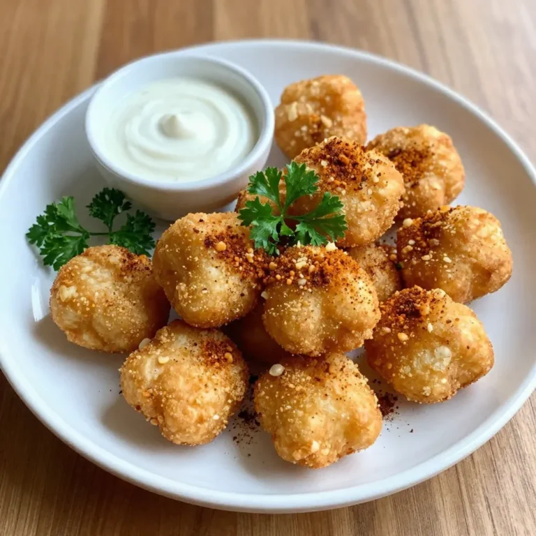 To make crispy tofu nuggets, you need: - 1 block (14 oz) firm tofu, pressed and drained - ½ cup cornstarch - 1 teaspoon garlic powder - 1 teaspoon onion powder - 1 teaspoon smoked paprika - ½ teaspoon salt - ½ teaspoon black pepper - 1 tablespoon soy sauce (or tamari for gluten-free) - 1 tablespoon olive oil - Fresh parsley for garnish (optional) These ingredients work together to create a tasty and crunchy snack. Firm tofu holds up well and absorbs flavors nicely. The cornstarch gives a crispy texture, while the spices add great taste. You can enhance your tofu nuggets with a tasty dipping sauce. Here are some options: - Sweet chili sauce - Sriracha - Tahini These sauces pair well with the nuggets. They add flavor and a creamy texture, making your snack even better. When picking tofu, always choose firm or extra-firm types. Soft tofu will not hold its shape. Look for tofu that is fresh and well-packaged. This ensures you get the best flavor and texture. Pressing the tofu is key. It removes excess moisture, leading to crispier nuggets. {{ingredient_image_1}} Start by pressing and draining one block of firm tofu. This step removes excess water, helping the tofu get crispy. Cut the tofu into bite-sized cubes or nugget shapes. Aim for even pieces to cook well. Preheat your air fryer to 400°F (200°C) while you prepare the tofu. In a large bowl, mix together cornstarch, garlic powder, onion powder, smoked paprika, salt, and black pepper. This mix adds flavor and crunch. In a separate bowl, combine soy sauce and olive oil. Toss the tofu nuggets in this mixture until they are well coated. Next, sprinkle the cornstarch mix over the nuggets. Toss gently until every piece is covered. Place the coated tofu nuggets in the air fryer basket. Make sure they are in a single layer to ensure crispiness. Avoid overcrowding the basket. Air fry the nuggets for 15-20 minutes, shaking the basket halfway through. This helps them cook evenly. When they turn golden brown and crispy, they are ready. Transfer them to a serving plate, and add fresh parsley as a garnish if you like. Serve with your favorite dipping sauce, such as sweet chili, sriracha, or tahini. To get the best crunch, start with firm tofu. Press it well to remove water. Cut the tofu into small cubes or nuggets. Coat them in the soy sauce mixture first. Then, add the cornstarch mix. Make sure every piece is covered. This layering helps create a crispy crust. Avoid overcrowding the air fryer basket. Leave space between nuggets for better air flow. Shake the basket halfway through cooking for even crispiness. Most air fryers work well at 400°F (200°C). Cooking times can change based on the model. For most, 15-20 minutes is ideal. If your air fryer runs hot, check earlier. If it runs cooler, you might need extra time. Keep an eye on the nuggets. They should turn golden brown and crispy. Always shake or turn them halfway through for even cooking. Serve the tofu nuggets hot for the best taste. You can pair them with sweet chili sauce or sriracha for a kick. Tahini also makes a great dip if you want something creamy. Add fresh parsley on top for color. Serve alongside a crisp salad for a complete meal. These nuggets make a tasty snack or a fun appetizer for any gathering. Pro Tips Press Tofu Well: Ensure you press the tofu thoroughly to remove excess moisture. This helps achieve maximum crispiness in the air fryer. Even Coating: Coat the tofu evenly with the cornstarch mixture to get a consistent crispy texture on every nugget. Don’t Overcrowd: Place the tofu nuggets in a single layer in the air fryer basket, allowing for proper airflow and even cooking. Customize Seasoning: Feel free to adjust the spices and seasonings according to your taste preferences for a unique flavor profile. {{image_2}} You can easily change the flavor of your tofu nuggets. Here are some ideas: - Curry Powder: Add a teaspoon of curry powder for a warm, spicy taste. - Cayenne Pepper: If you like heat, try adding a pinch of cayenne. - Italian Herbs: Mix in dried oregano or basil for a fresh twist. - Lemon Zest: A little lemon zest can brighten the flavors. Feel free to mix and match these spices to find your favorite blend. The right sauce can make your nuggets even better. Here are some tasty options: - Sweet Chili Sauce: This sauce adds a sweet and spicy kick. - Sriracha: Use sriracha for a bold, hot flavor. - Tahini: A creamy tahini sauce gives a nutty taste. - Barbecue Sauce: For a smoky flavor, dip in your favorite BBQ sauce. Try these sauces to see what you enjoy most. Want to make your nuggets vegan and gluten-free? It’s simple. Here’s what you can do: - Soy Sauce: Use tamari instead of regular soy sauce to keep it gluten-free. - Cornstarch: This ingredient is both vegan and gluten-free. - Olive Oil: This oil is also vegan and helps with crispiness. Make these swaps, and you’ll have a delicious snack that fits your diet. Store leftover tofu nuggets in an airtight container. Place them in the fridge. They stay fresh for about 3 days. Make sure they cool down first to keep them crispy. To reheat, use your air fryer. Set it to 350°F (175°C) for about 5-7 minutes. This keeps them crunchy. You could also use the oven. Place them on a baking sheet and heat for 10-12 minutes. You can freeze tofu nuggets if you want to save them. First, let them cool down completely. Then, place them in a single layer on a baking sheet. Freeze for 1-2 hours until solid. After that, transfer them to a freezer bag. They last up to 3 months. When ready to eat, cook them straight from frozen in the air fryer for 15-20 minutes. No, you cannot use soft tofu. Soft tofu is too moist. It won’t hold its shape or crisp up well. Firm tofu is best for this recipe. It gives a nice texture and holds the coating better. Always press firm tofu to remove excess water. This helps make the nuggets crispy. To make this recipe soy-free, substitute soy sauce with coconut aminos or a blend of vinegar and salt. Coconut aminos gives a similar taste but is soy-free. You can also use tamari if you want a gluten-free option. Just ensure your other ingredients are also soy-free. The best dipping sauce for tofu nuggets depends on your taste. Sweet chili sauce adds a nice sweetness. Sriracha gives a spicy kick. Tahini offers a creamy option that pairs well. You can even mix them for more flavor. Try different sauces to find your favorite! You learned how to make crispy tofu nuggets from scratch. The main ingredients give a solid base, and optional sauces add flavor. I shared steps to prepare, coat, and air-fry these bites. Tips included how to get them super crispy and serving ideas. You can try variations with spices and sauces to fit your taste. Don't forget to store leftovers properly for later enjoyment. With these simple steps, you can enjoy tasty, homemade tofu nuggets any time!