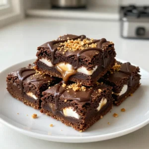 - 1 cup unsalted butter - 1 ½ cups granulated sugar - 1 cup brown sugar - 4 large eggs - 1 teaspoon vanilla extract - 1 ½ cups all-purpose flour - 1 cup unsweetened cocoa powder - 1 teaspoon baking powder - ½ teaspoon salt - 1 cup mini marshmallows - 1 cup graham cracker crumbs - ½ cup semi-sweet chocolate chips - ½ cup milk chocolate bars Gather these ingredients before you start baking. The butter adds richness. Sugar gives sweetness, while brown sugar adds moisture. Eggs bind everything together. Vanilla adds a warm note. Flour and cocoa powder form the base. Baking powder helps the bars rise. Salt balances the sweetness. Mini marshmallows create that classic s'mores flavor. Graham cracker crumbs add crunch, and the chocolate chips bring extra sweetness. You can use different chocolates if you like. Dark chocolate or white chocolate can work too. The fun is in mixing flavors to suit your taste. Enjoy picking the best ingredients for your S’mores Brownie Bars! {{ingredient_image_1}} 1. Preheating the oven: Start by turning your oven to 350°F (175°C). This temperature helps the brownies bake evenly. 2. Lining the baking dish with parchment paper: Grab a 9x13-inch baking dish. Line the bottom and sides with parchment paper. Let the paper hang over the edges. This will make it easy to lift the brownies out later. 1. Combining wet ingredients: In a large bowl, mix melted butter, granulated sugar, and brown sugar. Whisk until everything is blended. 2. Incorporating dry ingredients: In another bowl, sift together the flour, cocoa powder, baking powder, and salt. Slowly add this mix to the wet ingredients. Stir gently until just combined. 3. Adding graham cracker crumbs and chocolate chips: Fold in graham cracker crumbs and chocolate chips. Make sure they are evenly spread through the batter. 1. Layering the brownie batter: Pour half of the brownie batter into your lined baking dish. Spread it out evenly using a spatula. 2. Adding marshmallows and chocolate: Sprinkle mini marshmallows and chopped milk chocolate bars over the first layer. Add half of the remaining graham cracker crumbs on top. 3. Topping with remaining brownie batter: Pour the rest of the brownie batter over the marshmallows and chocolate. Spread it out gently, covering everything. 1. Baking time and temperature: Place the dish in the oven. Bake for 25-30 minutes. 2. Testing for doneness: To check if they are done, insert a toothpick into the center. It should come out with moist crumbs. Remember, it might not be clean because of the gooey marshmallows. To make your S’mores Brownie Bars even more delicious, add extra marshmallows. You can layer them on top or mix them into the batter. This gives a gooey texture and sweet taste. Try different types of chocolate too. Use dark chocolate for a rich flavor or white chocolate for a sweet twist. Mixing these chocolates can create a fun flavor blend. Prevent overmixing your batter. Mix just until the dry ingredients blend in. Overmixing can make the brownies tough. Cool the brownies properly for the best texture. Let them sit in the pan for about 15 minutes. Then, transfer them to a wire rack. Cooling helps them set and makes cutting easier. Get creative with toppings! Try drizzling caramel sauce or chocolate syrup on top. You can also add crushed graham crackers for crunch. Pair these bars with ice cream. Vanilla or caramel ice cream works great. The cold ice cream balances the warm, gooey brownies perfectly. Pro Tips Use Room Temperature Eggs: Allow your eggs to come to room temperature before mixing. This helps create a smoother batter and improves the overall texture of the brownies. Don’t Overmix: When combining the dry and wet ingredients, mix until just combined. Overmixing can lead to dense brownies instead of the desired fudgy texture. Let Them Cool: Allow the brownies to cool completely in the pan before cutting. This helps them set up properly, making it easier to achieve clean cuts. Customize Toppings: Feel free to experiment with different toppings like peanut butter chips, butterscotch chips, or even a sprinkle of sea salt for added flavor. {{image_2}} You can make these S’mores Brownie Bars gluten-free. Use gluten-free flour instead of all-purpose flour. This swap keeps the bars tasty and chewy. Be sure to check your flour blend. Some blends work better than others for baking. If you want a vegan version, it’s easy! Replace the eggs with flaxseed meal. Mix one tablespoon of flaxseed meal with three tablespoons of water. Let it sit for a few minutes until it thickens. For dairy-free options, use coconut oil instead of butter. Choose dairy-free chocolate chips too. Want to add a twist? You can mix in nuts like walnuts or pecans. They add a nice crunch. You can also add different candies or even peanut butter chips. Try adding a pinch of cinnamon for a warm flavor. The options are endless! To keep your S’mores brownie bars fresh, store them in an airtight container. This helps lock in moisture. You can keep them at room temperature for up to three days. If you want them to last longer, refrigerate them for up to a week. For the best results, layer parchment paper between the bars. This prevents them from sticking together. A glass container works great as it keeps the bars soft while letting them breathe. If you want to save some for later, freezing is a great option. First, cut the bars into pieces. Wrap each piece in plastic wrap. Then, place the wrapped bars in a freezer-safe bag. Make sure to remove as much air as possible. This keeps them from getting freezer burn. You can freeze them for up to three months. When you want to enjoy them again, take the bars out and let them thaw in the fridge overnight. You can also let them sit at room temperature for a couple of hours. Either way, they will taste just as good! You can check if your S’mores Brownie Bars are done by using a toothpick. Insert it into the center of the bars. If it comes out with some moist crumbs, they are ready. The toothpick may not come out clean due to the gooey marshmallows. Keep an eye on the time as you bake them for 25-30 minutes. Yes, you can make S’mores Brownie Bars ahead of time. They taste great even after a day or two. Just let them cool completely, and store them in an airtight container. This way, they remain fresh and tasty. You can also freeze them for longer storage. Just remember to wrap them well. You can get creative with your toppings! Here are some fun ideas: - Whipped cream - Chocolate sauce - Caramel sauce - Extra mini marshmallows - Crushed graham crackers These will add flavor and make your bars look extra special. S’mores Brownie Bars do not need to be refrigerated if you eat them within a few days. Just keep them in a cool place. If you want to keep them longer, then refrigerate them. Just make sure to let them come back to room temperature before serving for the best taste. You now have a complete guide to making S’mores Brownie Bars. We covered the ingredients, step-by-step instructions, and tips to get the best flavor. You learned about variations and smart storage methods. S’mores Brownie Bars offer fun twists for everyone. They are easy to make and perfect for sharing. Enjoy the rich flavors, warm textures, and happy moments they bring. Get creative with toppings and customize them to your taste. These treats will surely be a hit at any gathering!