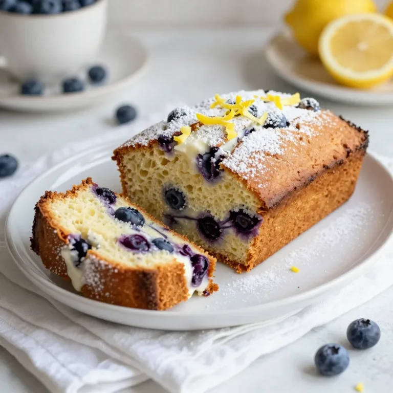 - 1 cup plain Greek yogurt - 1/2 cup granulated sugar - 1/3 cup vegetable oil - 3 large eggs - 1 teaspoon vanilla extract - Zest of 1 lemon - 1/4 cup fresh lemon juice - 1 1/2 cups all-purpose flour - 1/2 teaspoon baking powder - 1 teaspoon baking soda - 1/4 teaspoon salt - 1 cup fresh blueberries (or frozen, thawed) Greek Yogurt Alternatives You can use regular yogurt or plant-based yogurt. Coconut or almond yogurt works well. Sugar Substitutes Try honey or maple syrup for a natural sweetener. These add a unique flavor too. Oil Options You can swap vegetable oil for melted coconut oil or applesauce. These keep the loaf moist. {{ingredient_image_1}} - Preheating the Oven Start by preheating your oven to 350°F (175°C). This step is key for even baking. - Greasing the Loaf Pan Next, grease a 9x5 inch loaf pan. You can use butter or oil. For easy removal, you might want to line it with parchment paper. - Combining Greek Yogurt, Sugar, and Oil In a large bowl, whisk together 1 cup of Greek yogurt, 1/2 cup of granulated sugar, and 1/3 cup of vegetable oil. Mix until the mixture is smooth and creamy. - Adding Eggs and Flavorings Now, add 3 large eggs, 1 teaspoon of vanilla extract, the zest of 1 lemon, and 1/4 cup of fresh lemon juice. Whisk it all together until it’s well combined. - Sifting the Dry Ingredients In a different bowl, sift together 1 1/2 cups of all-purpose flour, 1/2 teaspoon of baking powder, 1 teaspoon of baking soda, and 1/4 teaspoon of salt. Sifting helps remove lumps and adds air. - Folding Dry into Wet Mixture Gradually add the dry mix to the wet mixture. Use a spatula to fold it in gently. Be careful not to overmix; a few lumps are okay! - Filling the Pan Gently fold in 1 cup of fresh or thawed frozen blueberries. Pour the batter into the prepared loaf pan, spreading it evenly. - Baking Time & Techniques Bake the loaf in the preheated oven for 50-60 minutes. It’s done when a toothpick inserted in the center comes out clean. Enjoy the wonderful smell as it bakes! Importance of Not Overmixing Do not overmix your batter. Overmixing makes the loaf tough. Instead, mix gently until just combined. This keeps the loaf light and fluffy. Choosing the Right Blueberries Use fresh blueberries if you can. They add great flavor. If fresh ones are not available, frozen blueberries work too. Just make sure to thaw and drain them first. This prevents excess moisture in your loaf. Additional Flavorings to Consider You can add more flavor to your loaf. Try a pinch of cinnamon or nutmeg. These spices add warmth and depth. You can also mix in some crushed lemon candy for a sweet twist. Using Fresh vs. Frozen Ingredients Fresh ingredients shine in this recipe. Fresh lemon juice and zest boost the flavor. Frozen ingredients can work, but remember to adjust for moisture. Always strive for the freshest taste. Plating Suggestions Slice the loaf neatly. Place the slices on a beautiful platter. A simple white plate makes the colors pop. This adds a nice touch to your table. Garnishing Ideas Garnish with a dusting of powdered sugar. Add extra lemon zest for color. A few whole blueberries on top make it look fresh and inviting. This simple touch enhances the overall appeal. Pro Tips Use Room Temperature Ingredients: Ensure your eggs and yogurt are at room temperature before mixing. This helps create a smoother batter and a lighter loaf. Fresh vs. Frozen Blueberries: If using frozen blueberries, make sure to thaw them and pat dry to avoid excess moisture in the batter. Don't Overmix: Gently fold the dry ingredients into the wet ingredients. Overmixing can lead to a dense loaf. Check for Doneness: Start checking the loaf for doneness at 50 minutes. Every oven is different, so a toothpick should come out clean or with a few moist crumbs. {{image_2}} You can take this Lemon Blueberry Yogurt Loaf to new heights with simple tweaks. One fun option is the lemon poppy seed version. Just add 2 tablespoons of poppy seeds to the batter. The seeds give a nice crunch and pair well with the lemon flavor. It’s a bright twist on the classic recipe. Another great idea is to use mixed berries. Instead of just blueberries, use raspberries or strawberries too. A mix of berries adds color and flavor. You can use 1 cup of any combination of fresh or frozen berries. Just remember to toss them in a little flour before folding them in. This helps them stay evenly distributed in the loaf. If you need a gluten-free option, it's easy to adapt. Swap the all-purpose flour for a gluten-free blend. Make sure the blend includes xanthan gum for the best texture. This way, you enjoy the same moist loaf without the gluten. For those who want a vegan version, replace the eggs with flax eggs. To make one flax egg, mix 1 tablespoon of ground flaxseed with 2.5 tablespoons of water. Let it sit for a few minutes until it thickens. You can also use almond milk or coconut yogurt instead of Greek yogurt. These swaps keep your loaf delicious and plant-based. - Room Temperature Storage: If you plan to eat the loaf within a day or two, you can store it at room temperature. Wrap it in plastic wrap or place it in an airtight container. This keeps it fresh and moist. - Refrigeration Tips: For longer storage, keep the loaf in the fridge. Use a sealed container or wrap it well. This can help it stay fresh for up to a week. - Best Practices for Freezing: To freeze the loaf, let it cool completely. Wrap it tightly in plastic wrap, then in aluminum foil. This prevents freezer burn. You can also slice it before freezing for easy servings. - Thawing Instructions: When you are ready to enjoy it, take the loaf out of the freezer. Leave it in the fridge overnight to thaw. If you need it fast, you can thaw it at room temperature for a few hours. Enjoy your delicious Lemon Blueberry Yogurt Loaf! Yes, you can use other types of yogurt. Greek yogurt gives a nice texture. If you want a lighter loaf, use regular yogurt. Just keep in mind that the flavor and texture might change a bit. You can try flavored yogurts too, but they can change the taste. To check if your loaf is done, use a toothpick. Insert it into the center of the loaf. If it comes out clean, your loaf is ready. If there is wet batter on the toothpick, bake it a bit longer. Keep an eye on it after 50 minutes. This loaf pairs well with many things. You can serve it with fresh fruit, like strawberries or raspberries. A dollop of whipped cream or yogurt on the side adds a nice touch. You can also enjoy it with a cup of tea or coffee. The Lemon Blueberry Yogurt Loaf stays fresh for about 3 to 4 days at room temperature. If you store it in the fridge, it can last up to a week. Just make sure to wrap it well to keep it moist. Absolutely! You can make mini loaves for fun servings. Just divide the batter into smaller pans. Bake for about 25 to 30 minutes. Keep checking with a toothpick to see when they’re done. Mini loaves are great for sharing! You learned how to make a delicious lemon blueberry yogurt loaf. We covered essential ingredients, simple steps, and helpful tips. Remember, you can swap ingredients based on what you have. Keeping an eye on baking time is key for the best loaf. Try different flavors or diet options. Store it well to enjoy later. This loaf is perfect for breakfast or a snack. With these details, you can bake a tasty treat every time. Enjoy your baking!