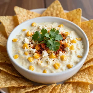 - 4 cups fresh corn kernels (about 6-7 ears of corn, or you can use frozen corn) - 1 cup cream cheese, softened - 1 cup sour cream - 1 cup cotija cheese, crumbled (or feta) - 1/2 cup mayonnaise - 1 lime, juiced - 1 teaspoon chili powder - 1/2 teaspoon smoked paprika - 1/4 teaspoon cumin - Salt and pepper to taste - 1/4 cup fresh cilantro, chopped (optional for garnish) - Tortilla chips, for serving - Fresh corn: Around 6-7 ears give you about 4 cups. - Cream cheese: One cup, softened, makes it easy to mix. - Sour cream: One cup adds creaminess. - Cotija cheese: One cup, crumbled, brings great flavor. - Mayonnaise: A half cup gives a nice tang. - Lime: One lime, juiced, adds freshness. - Chili powder: One teaspoon adds spice. - Smoked paprika: A half teaspoon gives a smoky taste. - Cumin: A quarter teaspoon adds warmth. - Salt and pepper: To taste, for seasoning. - Fresh cilantro: About a quarter cup, optional for garnish. - Tortilla chips: For dipping. - You can use frozen corn if fresh is not available. Thaw it before using. - If you cannot find cotija cheese, feta cheese works well too. - For a lighter dip, use Greek yogurt instead of sour cream. - You can skip the mayonnaise if you want a more cheese-focused dip. - If you like it spicy, add diced jalape&ntilde;os or more chili powder. {{ingredient_image_1}} First, you need to get your corn ready. If you use fresh corn, grill the ears over medium heat. Grill for about 10 to 12 minutes. Turn them so each side gets a nice char. This step adds great flavor. Let them cool down. Then, cut the kernels off the cob. If you have frozen corn, just thaw it. No grilling needed! Next, grab a large mixing bowl. Add the softened cream cheese, sour cream, and mayonnaise. Mix these until they are smooth and well blended. It should look creamy. Now, add your corn kernels to this mixture. Then, sprinkle in the crumbled cotija cheese. Squeeze in the lime juice. Add the chili powder, smoked paprika, and cumin. Stir everything together until it&rsquo;s fully combined. Don&rsquo;t forget to taste it! Add salt and pepper as needed to make it perfect. Once mixed, transfer your dip to a serving dish. Cover it and chill in the fridge for at least 30 minutes to 1 hour. Chilling helps the flavors blend. Before serving, you can sprinkle some chopped cilantro on top if you like. Serve it with tortilla chips for dipping. Enjoy your tasty Cheesy Mexican Street Corn Dip! To boost the flavors in your cheesy Mexican street corn dip, consider these tips. Use fresh lime juice for a zesty kick. It brightens the taste and adds freshness. Add a pinch of cayenne pepper for heat. This simple change can take your dip to the next level. You can also mix in some roasted garlic for depth. It adds a rich, savory note that pairs well with the corn. Getting the right texture is key. For a creamier dip, blend the cream cheese, sour cream, and mayonnaise well. Make sure there are no lumps. If you like it chunkier, leave more corn kernels whole. This will add texture and give it a nice bite. Consider folding in the cotija cheese gently. This keeps its crumbly texture, adding to the overall experience. When it&rsquo;s time to serve, think about presentation. Use a colorful bowl to make your dip stand out. You can garnish it with extra corn kernels and cilantro for a fresh look. Surround the bowl with tortilla chips for easy access. Consider adding some sliced jalape&ntilde;os on the side for those who want extra heat. Enjoy your dip at parties or family gatherings. It&rsquo;s always a hit! Pro Tips Use Fresh Corn: If possible, opt for fresh corn on the cob for the best flavor and texture. Grilling the corn adds a delicious smoky note that enhances the dip. Chill Before Serving: Allow the dip to chill in the refrigerator for at least 30 minutes. This resting time allows the flavors to meld together, resulting in a more delicious dip. Customize the Spice Level: Adjust the amount of chili powder and smoked paprika according to your heat preference. For extra heat, consider adding diced jalape&ntilde;os or a dash of hot sauce. Presentation Matters: Serve the dip in a colorful bowl and garnish with extra corn kernels and fresh cilantro. Adding a platter of tortilla chips around the dip makes it visually appealing and inviting for guests. {{image_2}} If you like heat, add diced jalape&ntilde;os or hot sauce. Mix about one to two tablespoons of diced jalape&ntilde;os into the dip. You can also drizzle hot sauce on top before serving. This gives a nice kick without losing the dip&rsquo;s creamy texture. Pair it with tortilla chips for a spicy crunch. To make the dip vegetarian, just skip the meat. For vegan options, use vegan cream cheese and sour cream. Replace cotija cheese with a vegan cheese alternative. You can also use nutritional yeast for a cheesy flavor. This way, everyone can enjoy the dip without losing taste. While cotija cheese adds a unique flavor, you can try other cheeses. Feta cheese works well if cotija is hard to find. Creamy mozzarella gives a milder taste. For a rich flavor, use sharp cheddar. Mixing different cheeses can bring new depth to your dip. Just remember to balance strong flavors with creamy ones for the best result. To store leftovers of your cheesy Mexican street corn dip, place it in an airtight container. Ensure the lid is sealed tight to keep the dip fresh. Store it in the fridge. It can last up to three days. Always check for any signs of spoilage before eating. You can freeze this dip if you want to save it for later. First, let the dip cool completely. Then, transfer it to a freezer-safe container. Leave some space at the top, as the dip may expand when frozen. It can stay good for up to three months. When you're ready to enjoy it, thaw it in the fridge overnight. To reheat the dip, scoop it into an oven-safe dish. Cover it with aluminum foil to keep moisture in. Heat it at 350&deg;F (175&deg;C) for about 20 minutes. Stir occasionally to ensure even heating. You can also use the microwave. Heat it in short bursts, stirring in between. This method works well if you want a quick snack. Yes, you can use canned corn. It saves time and still tastes good. Just drain and rinse the corn before adding it to your dip. Fresh corn has a great crunch, but canned corn works well in a pinch. The dip stays fresh for about 3 to 5 days in the fridge. Keep it in a tight container to keep the flavors strong. If you notice any change in smell or texture, toss it out. Tortilla chips are a classic choice. They add a nice crunch. You can also serve it with fresh veggies like cucumber or bell peppers. For a fun twist, use pita chips or toasted bread. This article covered how to make Cheesy Mexican Street Corn Dip. We looked at ingredients, steps, and tips to create a tasty treat. You can try different flavors and add your twist with variations. I shared how to store leftovers and answer common questions. In the end, this dip is easy to make and fun to share. Enjoy your cooking and impress your friends with this delicious dip!