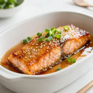 - 4 salmon fillets (about 6 ounces each) - 1/4 cup honey - 3 tablespoons soy sauce (low sodium preferred) - 4 cloves garlic, minced - 1 tablespoon fresh ginger, grated - 1 tablespoon olive oil - Salt and pepper to taste - 2 green onions, sliced (for garnish) - Sesame seeds (for garnish) Salmon fillets are the star of this dish. They are rich in omega-3 fatty acids. These healthy fats support heart health and add flavor. Honey gives the glaze a sweet touch. It balances the salty soy sauce well. Minced garlic adds a punch of flavor. Garlic is known for its health benefits, too. Fresh ginger provides warmth and a hint of spice. It makes the glaze more complex and tasty. Olive oil helps to sear the salmon. It adds a rich flavor and keeps the fish moist. If you need a substitute for salmon, try using trout or tilapia. Both are mild and cook well. For honey, maple syrup works too, though it will change the taste. If you want a gluten-free option, use tamari instead of soy sauce. You can skip ginger if you don&rsquo;t have it, but it adds a nice touch. If you want less garlic, use only two cloves. {{ingredient_image_1}} To make the marinade, grab a medium bowl. Add 1/4 cup honey, 3 tablespoons soy sauce, 4 minced garlic cloves, and 1 tablespoon grated ginger. Whisk these ingredients together until they mix well. This sweet and savory sauce will give your salmon a great flavor. Now, take 4 salmon fillets and place them in a shallow dish. Pour the marinade over the salmon. Make sure the fish is well coated. Let the salmon marinate for at least 30 minutes. If you have time, go for 1 hour for even more flavor. This step makes your salmon taste amazing. While your salmon marinates, preheat your oven to 400&deg;F (200&deg;C). Heat 1 tablespoon of olive oil in an oven-safe skillet over medium-high heat. Once hot, take the salmon out of the marinade but keep the marinade for later. Place the salmon skin-side down in the skillet. Sear for about 3-4 minutes until the skin is crispy. After searing, flip the salmon over. Pour the reserved marinade on top. Then, transfer the skillet to the oven. Bake for 8-10 minutes or until the salmon flakes easily with a fork. If you want a nice glaze, broil for 2-3 minutes at the end. Just watch it so it doesn&rsquo;t burn. When done, garnish with sliced green onions and sesame seeds. Enjoy your meal! To get that shiny, sticky glaze, you need the right balance. Use honey and soy sauce in equal parts. The honey gives sweetness, while soy adds salt. Whisk in garlic and ginger for extra flavor. Always marinate for at least 30 minutes. This helps the flavors soak in. If you want a deeper taste, marinate for up to an hour. When you bake the salmon, pour the reserved marinade over it. This adds more glaze and flavor. Searing and baking make a great combo for salmon. Start by searing the skin side down. This creates a crispy texture. Heat olive oil in an oven-safe skillet. When it&rsquo;s hot, add the salmon. Sear for 3-4 minutes. Then, flip it over and pour in the marinade. Baking at 400&deg;F is key. This cooks the salmon evenly. It usually takes 8-10 minutes. To check if it's done, use a fork. If it flakes easily, it&rsquo;s ready! Honey garlic glazed salmon pairs well with lots of sides. Here are some tasty options: - Steamed broccoli - Roasted asparagus - Garlic mashed potatoes - Quinoa salad - Wild rice These sides not only taste great but also add color to your plate. Choose one or two to make a full meal. Enjoy your cooking! Pro Tips Marinating Time: For the best flavor, marinate the salmon for at least 1 hour. The longer it sits, the more the flavors will penetrate the fish. Choosing Salmon: Opt for wild-caught salmon if possible. It tends to have a richer flavor and better texture compared to farmed salmon. Perfect Searing: Ensure your skillet is hot before adding the salmon for a crispy skin. A little patience goes a long way in achieving that perfect sear. Glazing Technique: Broil the salmon at the end of cooking for a few minutes to enhance the glaze. Keep a close eye to prevent burning. {{image_2}} You can change the glaze to fit your taste. Try using maple syrup instead of honey for a rich flavor. You can also use teriyaki sauce for a sweet and savory twist. If you want some heat, add a bit of sriracha or chili paste to your marinade. Grilling is a great way to cook honey garlic glazed salmon. It adds a nice smoky flavor. Preheat your grill to medium-high heat. Place the salmon on the grill skin-side down. Cook for about 4-5 minutes per side. You can also pan-fry the salmon if you prefer. Use a non-stick skillet and heat some oil. Sear the salmon for 4-5 minutes on each side, just like in the oven method. If you want to try something new, use other types of fish. Tilapia or cod works great as they soak up flavors well. You can also use trout for a rich taste. Just make sure to adjust the cooking time, as these fish may cook faster than salmon. To store leftover salmon, let it cool first. Place the salmon in an airtight container. You can keep it in the fridge for up to three days. Make sure to cover it well to keep it fresh. If you have some glaze left, store that separately. This helps keep the flavors strong. If you want to keep salmon longer, freezing is a great option. Wrap each fillet in plastic wrap. Then place them in a freezer bag. Make sure to squeeze out as much air as possible. Label the bag with the date. You can freeze salmon for up to three months. When you're ready to use it, thaw it in the fridge overnight. To reheat salmon, preheat your oven to 350&deg;F (175&deg;C). Place the salmon on a baking sheet. Cover it with foil to keep it moist. Heat for about 10-15 minutes. You can also use the microwave. Just heat it for 30 seconds at a time until warm. Avoid overcooking, as it can make the salmon dry. Enjoy your tasty leftovers! You should marinate salmon for at least 30 minutes. This time allows the flavors to soak in well. For even better taste, try marinating for up to 1 hour. The longer it sits, the more flavor it gains. Yes, you can use salmon fillets with skin on. The skin helps keep the fish moist while cooking. Plus, it adds a nice crispy texture when seared. Just place the fillets skin-side down in the pan. Honey garlic glazed salmon goes well with many sides. Here are some great options: - Steamed rice - Quinoa - Roasted vegetables - Stir-fried greens - Garlic mashed potatoes These sides will balance the sweet and savory flavors of the dish. Choose what you enjoy most! This blog post covered everything you need to know about making honey garlic glazed salmon. We explored key ingredients, step-by-step cooking methods, and handy tips for the best results. Variations let you mix up flavors or use different fish. Plus, I shared storage tips for leftovers and answered common questions. Now you can confidently cook delicious salmon meals. Enjoy the joy of cooking and the great taste of your dish!