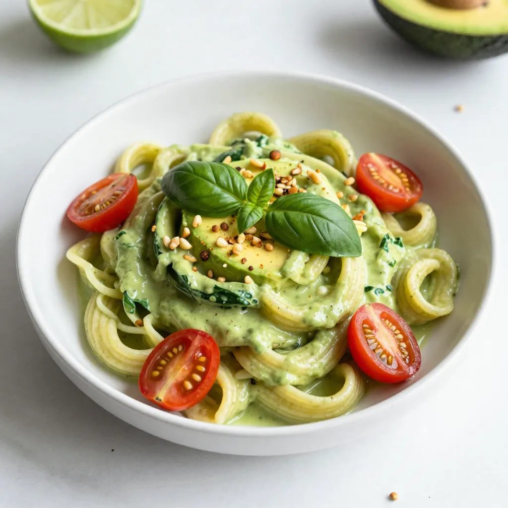 - 8 oz pasta of your choice (e.g., spaghetti or fusilli) - 2 ripe avocados - 1 cup fresh basil leaves - 1 cup fresh spinach leaves - 1 clove garlic - 2 tablespoons fresh lime juice - 1 tablespoon olive oil - 1 tablespoon nutritional yeast (optional for a cheesy flavor) - Salt and pepper to taste - Cherry tomatoes, halved (for garnish) - Toasted pine nuts or chopped walnuts (for garnish) For this dish, fresh ingredients shine. Start with pasta, which holds the sauce well. I love using spaghetti or fusilli for this recipe. The shape impacts how the sauce clings. Next, ripe avocados offer creaminess and flavor. Choose avocados that yield slightly when pressed. Fresh basil and spinach add vibrant green color and nutrients. Garlic brings depth and warmth to the sauce. The lime juice brightens the dish. Its tang cuts through the richness of the avocados. Olive oil adds smoothness and helps blend the sauce. Nutritional yeast gives a cheesy taste, but it’s optional. Salt and pepper enhance all the flavors. For garnishes, I recommend halved cherry tomatoes for sweetness and toasted nuts for crunch. Each ingredient plays a role in making this pasta fresh and healthy. {{ingredient_image_1}} First, bring a large pot of salted water to a boil. You want it to taste like the sea. Add your pasta of choice, like spaghetti or fusilli. Cook it according to the package instructions until it’s al dente, which means it should still have a bit of bite. This usually takes about 8 to 10 minutes. Once done, drain the pasta but save about 1 cup of that starchy pasta water. This water will help your sauce stick later. Now, let’s make the sauce. Gather your ingredients: - 2 ripe avocados - 1 cup fresh basil leaves - 1 cup spinach leaves - 1 clove garlic - 2 tablespoons fresh lime juice - 1 tablespoon olive oil - 1 tablespoon nutritional yeast (optional) - Salt and pepper to taste In a food processor, add the avocado, basil, spinach, garlic, lime juice, olive oil, and nutritional yeast if you want that cheesy flavor. Blend everything until it’s smooth. If the sauce looks too thick, add a bit of the reserved pasta water until it’s just right. Don’t forget to season with salt and pepper! Time to mix it all together. In the pot you used for the pasta, add the drained pasta and pour in the Green Goddess sauce. Toss gently to coat the pasta evenly. If the sauce seems too thick, add more of the reserved pasta water a little at a time. This will help the sauce stick and make it creamy. Now, it’s time to serve! Divide the pasta among your favorite bowls. Top each bowl with halved cherry tomatoes for a pop of color and a sprinkle of toasted pine nuts or chopped walnuts for some crunch. For an extra zing, you can drizzle a bit more lime juice over the top before serving. Enjoy your fresh and healthy dish! For the best sauce, aim for a creamy yet smooth texture. If your sauce is too thick, add a splash of the reserved pasta water. This will help you get the perfect consistency. Taste as you go to balance flavors. A little lime juice brightens the dish and cuts through the creaminess of the avocados. Adjust the lime juice to your liking for the best flavor. To avoid mushy pasta, use a large pot with plenty of boiling water. Salt the water well before adding the pasta for flavor. Follow the package instructions and cook until al dente. This keeps the pasta firm and chewy. I recommend using spaghetti or fusilli. These shapes hold the sauce well and add a fun twist to your dish. Pair this pasta with grilled chicken or shrimp for added protein. You can also serve it with a fresh salad for a light meal. For gatherings, consider serving it in a large bowl. Top each serving with halved cherry tomatoes and a sprinkle of nuts for crunch. A drizzle of lime juice before serving adds a bright touch that impresses guests. Pro Tips Use Ripe Avocados: Ensure your avocados are perfectly ripe for a creamy sauce. A ripe avocado will yield slightly to pressure and have a richer flavor. Add Fresh Herbs: Experiment with different herbs like cilantro or parsley along with basil for a unique flavor twist in your Green Goddess sauce. Reserve Pasta Water: Always save some pasta water before draining. It helps adjust the sauce consistency and allows it to better cling to the pasta. Make It Vegan: The nutritional yeast is optional, but using it adds a cheesy flavor without dairy. This makes the dish entirely vegan while still being delicious. {{image_2}} You can switch up the greens in this dish. Try using kale or arugula instead of spinach and basil. Both give a nice twist to the flavor. If you want a vegan option, you can skip the nutritional yeast. Instead, add a bit more lime juice for a zesty taste. This recipe works well with many pasta types. If you need gluten-free, use brown rice pasta or chickpea pasta. Whole grain pasta adds a nutty flavor. You can also use different shapes like penne or farfalle. This makes it fun and visually appealing. To add more flavor, include seasonal veggies. Cherry tomatoes, zucchini, or bell peppers work nicely. You can also spice it up with red pepper flakes or cumin. These spices give the pasta a kick that makes each bite exciting. To store your leftovers, place the pasta in an airtight container. Make sure the container seals tightly to keep the moisture in. I recommend using glass containers, as they prevent any unwanted smells. Store in the fridge for up to three days. After that, the freshness may fade. If you want to prepare a batch for later, freezing is a great option. First, let the pasta cool completely. Then, place it in a freezer-safe container. Leave some space at the top, as the pasta will expand when frozen. You can freeze it for up to a month. When you're ready to eat, thaw the pasta overnight in the fridge. For reheating, add it to a pan over low heat with a splash of water. Stir until warmed through. You can also reheat in the microwave. Just cover the dish and heat in short intervals, stirring in between. This keeps the pasta moist and tasty. Yes, you can prepare this dish ahead. Cook the pasta and make the sauce. Store each in separate containers. Keep the pasta in the fridge for up to three days. The sauce lasts about two days. Before serving, mix them together. Add a splash of pasta water to keep it creamy. This way, your meal stays fresh and tasty. If you do not want to use nutritional yeast, try using grated parmesan cheese. It adds a nice, cheesy taste. For a non-dairy option, use ground cashews or sunflower seeds. These can mimic the texture and taste well. Each option changes the flavor slightly, so choose based on what you like best. This recipe is great for meal prep. Cooked pasta and sauce store well. Divide portions into meal containers. You can grab them for lunch or dinner. When ready to eat, just warm them up. You might want to add fresh toppings like tomatoes or nuts. This adds a nice crunch and flavor. Enjoy your easy meal! This recipe for Avocado Lime Green Goddess Pasta uses fresh ingredients to create a tasty dish. You learned about making a creamy sauce, cooking pasta perfectly, and adding fun toppings. Remember, you can customize it with different greens or pasta types. Store leftovers safely for later enjoyment, and don't forget the meal prep tips! Enjoy experimenting with your own flavors and variations. Make this wholesome meal a hit at your next gathering!