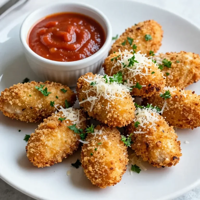 Here’s what you need for Garlic Parmesan Chicken Bites: - 1 lb (450g) boneless, skinless chicken breasts - 1/2 cup grated Parmesan cheese - 1 cup breadcrumbs (preferably panko) - 2 tablespoons garlic powder - 1 tablespoon dried Italian herbs - 1/2 teaspoon red pepper flakes (optional) - Salt and pepper to taste - 2 large eggs - 1/4 cup fresh parsley (for garnish) - Olive oil spray Gathering these ingredients is easy. First, get chicken breasts. Cut them into small, bite-sized pieces. Next, grab some grated Parmesan cheese for that rich, cheesy flavor. Use panko breadcrumbs for extra crunch. For flavor, we need garlic powder and dried Italian herbs. The herbs bring a nice mix of flavors. If you like some heat, add red pepper flakes. Don’t forget salt and pepper to season. You also need eggs. They help the breadcrumbs stick to the chicken. Finally, fresh parsley adds a pop of color and freshness. Olive oil spray helps crisp the bites as they bake. With these ingredients, you are ready to make a tasty dish that everyone will love! {{ingredient_image_1}} Start by setting your oven to 400°F (200°C). This heat makes the chicken bites cook nice and crispy. While it warms up, grab a baking sheet and line it with parchment paper. This step helps with easy cleanup and keeps the chicken from sticking. In a medium bowl, mix the breadcrumbs, grated Parmesan cheese, garlic powder, dried herbs, and red pepper flakes. Add salt and pepper to taste. Stir everything together until it looks uniform. This mixture will give your chicken bites a tasty, crunchy coating. Next, take another bowl and beat the eggs until they are well mixed. Dip each chicken piece into the eggs. Let any extra egg drip off. Then, roll the chicken in the breadcrumb mix. Press gently to make sure it sticks well. Place the coated chicken pieces on your baking sheet, leaving space between them for even cooking. Once your oven is ready, pop the baking sheet inside. Bake the chicken bites for 15 to 20 minutes. You want them to be fully cooked and golden brown. Keep an eye on them to avoid burning. The smell will drive you wild! After baking, take the chicken bites out of the oven. Let them cool for a few minutes. This makes them easier to eat. Before serving, sprinkle fresh parsley on top for a nice pop of color. For a fun twist, serve them with marinara sauce for dipping. To get that perfect crunch, use panko breadcrumbs. They have a light and airy texture. This helps the chicken bites stay crispy. Make sure to spray a little olive oil on top before baking. This adds moisture and keeps them golden brown. Start with fresh, boneless chicken breasts. Cut them into even pieces for uniform cooking. Pat the chicken dry with paper towels. This step removes excess moisture and helps the coating stick better. Dip each piece in beaten eggs before coating. This ensures the breadcrumbs cling well. Bake the chicken bites at 400°F for 15 to 20 minutes. Check for a golden color and make sure the chicken is cooked through. Use a meat thermometer to check the inside temperature. It should reach 165°F for safety. If your bites are small, check them early to avoid overcooking. Pro Tips Use Panko Breadcrumbs: For an extra crunchy texture, opt for panko breadcrumbs instead of regular ones. Marinate for Flavor: Consider marinating the chicken bites in a mixture of olive oil, garlic, and herbs for at least 30 minutes before coating for deeper flavor. Check for Doneness: Use a meat thermometer to ensure the chicken reaches an internal temperature of 165°F (75°C) for safe consumption. Customize Spices: Feel free to adjust the amount of red pepper flakes or add additional spices to cater to your heat preference. {{image_2}} If you like heat, add red pepper flakes. Use 1 teaspoon for a mild kick. For more heat, go for 1 tablespoon. You can also mix in some hot sauce into the egg wash. This adds a nice flavor and spice. Serve with a cool dip, like ranch, to balance the heat. You can change the herbs for a new taste. Try fresh rosemary or thyme for a bright flavor. Chopped fresh basil adds a sweet note. Mix herbs into the breadcrumb mix for more flavor. Fresh herbs bring a garden taste that shines. To make this dish gluten-free, use gluten-free breadcrumbs. Look for brands that match the texture of panko. You can also crush gluten-free crackers as a substitute. Serve with gluten-free sauces for dipping. These changes keep the dish tasty and friendly for everyone. To keep your Garlic Parmesan Chicken Bites fresh, store them in an airtight container. Make sure they cool down first. Place a paper towel in the container to absorb moisture. This helps keep the chicken bites crispy. You can store them in the fridge for up to three days. When it's time to enjoy leftovers, the oven works best. Preheat your oven to 350°F (175°C). Spread the chicken bites on a baking sheet. Heat for 10-15 minutes or until they are hot. This method keeps them crunchy. You can also use a microwave, but be careful. The bites may become soggy if microwaved too long. If you want to save some for later, freezing is a great option. Place cooled chicken bites in a single layer on a baking sheet. Freeze them for about an hour. Once frozen, transfer them to a freezer bag. Make sure to squeeze out as much air as possible. They can last up to three months in the freezer. When ready to eat, bake them straight from the freezer. Just add a few extra minutes to the cooking time. Yes, you can use chicken thighs. They add extra flavor and moisture. Thighs have more fat, which makes them juicy. Just cut them into bite-sized pieces like the breasts. Cook times may vary slightly, so check for doneness. To ensure the chicken bites are cooked, use a meat thermometer. Aim for an internal temperature of 165°F (75°C). If you don't have a thermometer, cut a piece open. The meat should be white and juices should run clear. These bites pair well with many sides. Consider serving them with marinara sauce for dipping. You can also add a fresh salad or roasted veggies. For a tasty touch, serve with garlic bread or creamy mashed potatoes. Yes, an air fryer works great for this recipe! Preheat the air fryer to 380°F (193°C). Place the chicken bites in a single layer. Cook for about 10-12 minutes, shaking the basket halfway through. This gives a nice crispy texture. We explored a tasty way to make Garlic Parmesan Chicken Bites. You learned about the key ingredients, easy steps for preparation, and helpful tips for success. I shared fun variations and storage ideas to make this dish last longer. Remember, making these bites is simple, and you can adjust them to fit your taste. Enjoy creating this yummy treat!