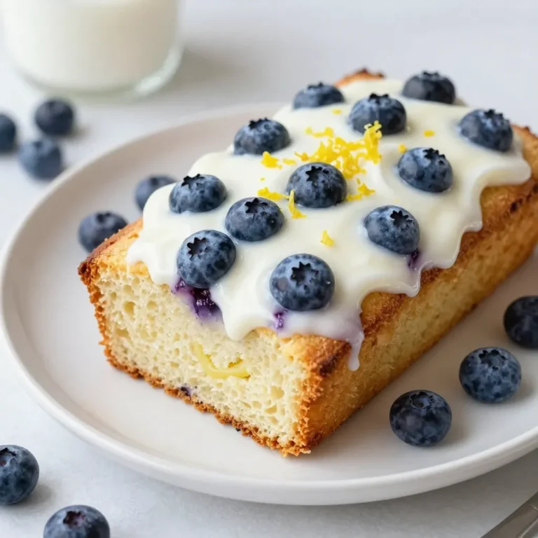 For this Lemon Blueberry Yogurt Loaf, you need these key items: - 1 cup plain Greek yogurt - 1 cup granulated sugar - 3 large eggs - Zest of 1 lemon - 1/4 cup freshly squeezed lemon juice - 1/2 cup vegetable oil - 2 cups all-purpose flour - 1 teaspoon baking powder - 1/2 teaspoon baking soda - 1/4 teaspoon salt - 1 cup fresh blueberries (plus extra for garnish) - 1 teaspoon vanilla extract Each ingredient plays a vital role. The Greek yogurt gives a lovely moisture and tang. The sugar balances the tartness of lemon and blueberries. Eggs add structure and richness. To make your loaf even more special, consider these optional items: - Powdered sugar for a glaze - More fresh blueberries for decoration - Extra lemon zest for added flavor These garnishes make your loaf extra pretty and tasty. A light glaze can add sweetness, while fresh berries enhance the look. You might not have every ingredient at home. Here are some swaps: - Use low-fat yogurt if you want fewer calories. - Swap vegetable oil with melted butter for a richer flavor. - You can replace all-purpose flour with gluten-free flour for a gluten-free option. These substitutions can help fit your diet or what you have in your pantry. Just remember, each change can slightly alter the loaf's taste and texture. {{ingredient_image_1}} First, set your oven to 350°F (175°C). This makes sure the loaf bakes evenly. Next, take a 9x5-inch loaf pan and grease it well. You can use cooking spray or butter. This step helps the loaf come out easily after baking. In a big bowl, add 1 cup of plain Greek yogurt and 1 cup of granulated sugar. Whisk them together until the mix is smooth. Then, add in 3 large eggs one by one. Make sure to whisk well after each egg. Now, mix in the zest of 1 lemon, 1/4 cup of freshly squeezed lemon juice, and 1/2 cup of vegetable oil. Stir everything until it's well combined. In a different bowl, take 2 cups of all-purpose flour. Add 1 teaspoon of baking powder, 1/2 teaspoon of baking soda, and 1/4 teaspoon of salt. Use a whisk to mix these dry ingredients together. This step helps to distribute the baking soda and baking powder evenly. Now, slowly add the dry mix to the wet mix. Stir gently until just combined. Be careful not to overmix; this keeps the loaf light. Next, fold in 1 cup of fresh blueberries along with 1 teaspoon of vanilla extract. Gently mix, being careful not to smash the berries. Pour the batter into your greased loaf pan. Spread it out evenly. Place the pan in your preheated oven. Bake for 50-60 minutes. To check if it's done, insert a toothpick into the center. If it comes out clean, the loaf is ready. Once baked, take the pan out of the oven. Let the loaf cool in the pan for about 10 minutes. After that, transfer it to a wire rack to cool completely. For a special touch, you can make a light lemon glaze with powdered sugar and lemon juice. Drizzle this over the loaf before serving. Slice it and enjoy your delicious Lemon Blueberry Yogurt Loaf! To keep your Lemon Blueberry Yogurt Loaf moist, use Greek yogurt. It adds protein and moisture. Also, don’t skip the oil; it helps keep the loaf soft. The lemon juice adds a nice zing and moisture, too. Ensure you measure all liquids accurately. This will help create the best texture. Overmixing can make your loaf tough. Mix your wet and dry ingredients until just combined. You want to see some flour bits. Gently fold in the blueberries to prevent them from breaking. If you see streaks of flour, that’s okay. It will bake perfectly. Once your loaf cools, wrap it tightly in plastic wrap. This keeps air out and moisture in. Store it at room temperature for up to three days. If you want to save it longer, freeze slices. Just wrap each slice separately. When you want a slice, take it out and let it thaw. Enjoy it fresh! Pro Tips Use Room Temperature Ingredients: Make sure your eggs and yogurt are at room temperature for better emulsification and a smoother batter. Don’t Overmix the Batter: To keep your loaf light and fluffy, mix until just combined. Overmixing can lead to a dense texture. Fresh vs. Frozen Blueberries: If using frozen blueberries, do not thaw them beforehand to prevent bleeding into the batter. Add them straight from the freezer. Check for Doneness: Ovens can vary, so start checking the loaf at the 50-minute mark to avoid overbaking. {{image_2}} You can make this loaf healthier. For a low-sugar option, swap regular sugar for a sugar substitute, like stevia or monk fruit. These options can cut calories while keeping sweetness. For a gluten-free version, use gluten-free flour blends. They work well in most recipes. Just ensure it has a good mix of starches and fibers for the best texture. You can add fun flavors by mixing in nuts or spices. Chopped walnuts or almonds bring a nice crunch and richness. Try adding a teaspoon of cinnamon or nutmeg to the dry ingredients for warmth. You can even mix in a splash of almond extract for a twist. Each option gives this loaf a unique touch, making it your own! If you want a sweet finish, consider adding a frosting. A simple lemon glaze is easy to make. Just mix powdered sugar with lemon juice until it’s smooth. Drizzle it over the cooled loaf for a fresh kick. You can also use cream cheese frosting for a rich flavor. It pairs nicely with the tartness of the lemon and blueberries. To keep your Lemon Blueberry Yogurt Loaf fresh, store it in an airtight container. This keeps moisture in and prevents it from drying out. You can also wrap it in plastic wrap for extra protection. Place the loaf at room temperature for up to three days. If you want to keep it longer, the fridge is a good option. Just know that it may lose some moisture when chilled. If you want to save some for later, freezing is great. First, let the loaf cool completely. Wrap it tightly in plastic wrap, then cover it with aluminum foil. This protects against freezer burn. You can freeze the loaf for up to three months. When you are ready to enjoy it, move it to the fridge overnight to thaw. Reheating the loaf can bring back its deliciousness. Preheat your oven to 350°F (175°C). Place the loaf in the oven for about 10-15 minutes. This warms it through and revives that fresh-baked taste. If you prefer, you can also use a microwave. Heat it for about 15-20 seconds, but be careful not to dry it out. Enjoy your warm slice! Yes, you can use frozen blueberries. They work well in this loaf. Just toss them in flour before mixing to avoid sinking. This keeps them evenly spread in the batter, making every slice delightful. The loaf is done when a toothpick inserted in the center comes out clean. Look for a golden-brown top. The edges may pull away from the pan slightly, which is a good sign of doneness. Absolutely! This loaf stays fresh for several days. You can bake it a day or two in advance. Just store it well to keep it moist. I recommend a light tea or a refreshing lemonade. Both drinks match the lemony flavor nicely. A glass of cold milk also complements it well, balancing the sweetness. Yes, you can use regular yogurt or dairy-free alternatives. Just make sure they are plain. The texture may change slightly, but the flavor will still be great. You now know how to make a tasty Lemon Blueberry Yogurt Loaf. We covered important ingredients, step-by-step instructions, and tips for success. You learned ways to customize the loaf and how to store it properly. Try different flavors and garnishes to find your favorite. With this guide, you can bake like a pro and enjoy every slice. Happy baking!