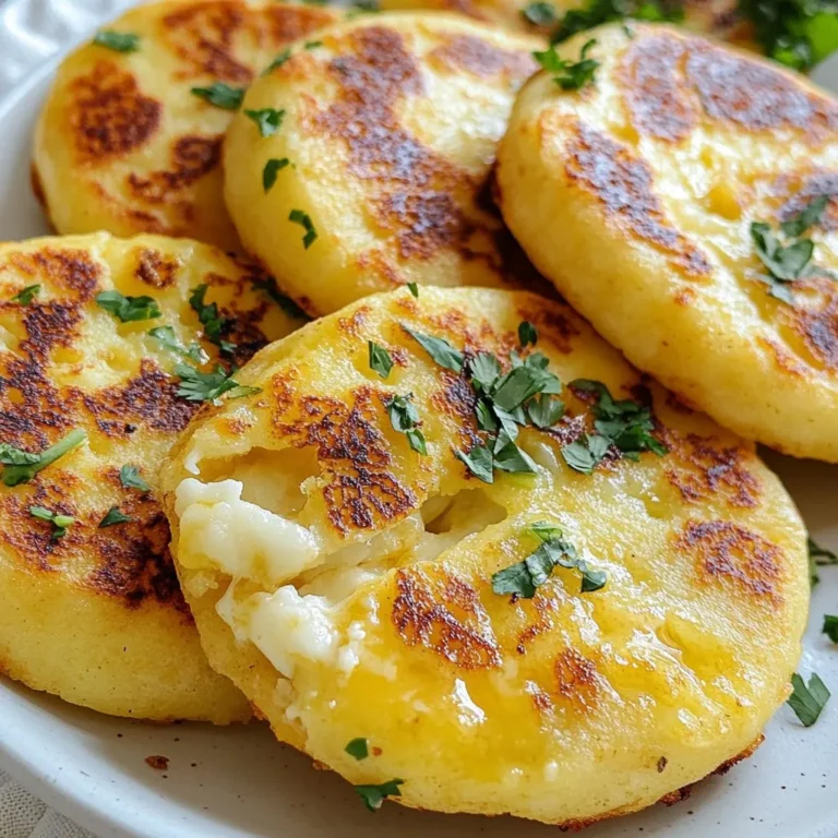 - 2 cups pre-cooked white cornmeal (masarepa) - 2 1/2 cups warm water - 1 teaspoon salt - 1 cup shredded queso blanco or mozzarella cheese - 2 tablespoons butter, melted The key to great arepas con queso starts with the right ingredients. First, you'll need pre-cooked white cornmeal, known as masarepa. This cornmeal gives the arepas their signature texture. Next, warm water helps the dough come together smoothly. Salt adds flavor, while shredded cheese brings that melty goodness inside. Finally, a bit of melted butter helps give the outside a lovely golden finish. - Fresh cilantro, chopped for garnish - Sliced avocado - Salsa for dipping Garnishes make your arepas shine. Fresh cilantro adds a burst of flavor. Sliced avocado provides creaminess. A side of salsa can add a nice kick. You can mix and match these garnishes to create a dish that looks as good as it tastes! {{ingredient_image_1}} To start, you need to mix the cornmeal and salt. In a large bowl, combine 2 cups of pre-cooked white cornmeal with 1 teaspoon of salt. Gradually add 2 1/2 cups of warm water. Stir until the dough is smooth and holds together well. Next, let the dough rest for about 5 minutes. This step helps the dough hydrate, making it easier to shape. A well-hydrated dough will give you better arepas. Now it's time to shape your arepas. Divide the dough into 8 equal portions. Roll each portion into a ball, then flatten each ball into a disc about 1/2-inch thick. For the filling, take half of the discs and place a spoonful of shredded cheese in the center. You can use queso blanco or mozzarella cheese for a great taste. Cover with the other half of the discs. Press the edges firmly to seal them well. This step keeps the cheese inside while cooking. You can cook the arepas in two ways. First, heat a non-stick skillet or griddle over medium heat. Add some melted butter to the pan. Cook the arepas for about 5-7 minutes on each side. They should turn golden brown and be fully cooked. If you prefer a crispier texture, bake the arepas in the oven. Preheat it to 375°F (190°C) and cook for 10-15 minutes. After cooking, let them cool slightly. Then slice them open to reveal the melty cheese inside. Enjoy your homemade arepas con queso! To make the best arepas, focus on the dough. You want the dough to be smooth and not sticky. Mix the cornmeal and salt well. Gradually add warm water while stirring. This helps you get the right consistency. After mixing, let the dough rest for five minutes. This step helps the cornmeal soak up the water. For cooking, use medium heat on your skillet or griddle. This ensures the outside gets golden brown while the inside stays soft. If you want a crispier texture, consider baking them at 375°F (190°C) for about 10 to 15 minutes. This method gives a great crunch. When serving arepas con queso, think about what goes well with them. Fresh cilantro adds a nice touch. You can also offer sliced avocado on the side. A bowl of salsa for dipping is a great choice too. For presentation, serve the warm arepas on a wooden board. This looks nice and rustic. Garnish with chopped cilantro for a pop of color. This makes your dish more inviting and fun to eat. Pro Tips Tip Title: Use Fresh Ingredients: For the best flavor, use fresh queso blanco or mozzarella cheese. Fresh cheese melts better and provides a creamier texture to your arepas. Tip Title: Rest the Dough: Allowing the dough to rest for 5 minutes is crucial. This hydration time ensures the arepas are soft and pliable, making them easier to shape and cook. Tip Title: Perfect Cooking Temperature: Cooking arepas at medium heat allows them to brown evenly without burning. Adjust the heat as needed, especially if they start to brown too quickly. Tip Title: Customize Fillings: Feel free to experiment with different fillings like seasoned ground beef, black beans, or sautéed vegetables for a unique twist on traditional arepas. {{image_2}} You can change up the cheese in your arepas. Try using queso de mano for a fresh twist. Cheddar works great too, giving a sharp flavor. Adding spices or herbs can enhance your filling. A dash of cumin or some fresh parsley adds depth. Experiment to find what you love. You can fill arepas with meats or veggies for a hearty meal. Shredded chicken or black beans make tasty options. If you crave something sweet, try adding jam or chocolate. A spoon of dulce de leche can make a delightful treat. These variations make arepas fun and versatile! To keep your cooked arepas fresh, place them in an airtight container. You can store them in the refrigerator for up to three days. Before storing, let them cool to room temperature. This helps prevent moisture build-up. When you are ready to eat, simply reheat them in a skillet. They will taste great! You can freeze uncooked arepas for up to three months. To do this, place them in a single layer on a baking sheet. Once frozen, transfer them to a freezer bag. For cooked arepas, allow them to cool first. Then, store them in an airtight container or freezer bag. To reheat cooked arepas, you can use a skillet or an oven. If using a skillet, heat over low heat until warmed through. If using an oven, preheat to 375°F (190°C) and bake for about 10 minutes. This keeps them crispy on the outside and warm inside. Enjoy your delicious arepas at any time! Arepas con Queso are a tasty dish from Venezuela. They are made from cornmeal dough. The dough is shaped into round patties and filled with cheese. These golden treats are crispy on the outside and soft on the inside. The melting cheese makes every bite special. Arepas are often served for breakfast or as a snack. You can top them with avocado or salsa for extra flavor. Yes, you can make the dough ahead of time. Mix the cornmeal and salt with water as usual. After mixing, let the dough rest. Then, wrap it tightly in plastic wrap. Store the dough in the fridge for up to two days. When you’re ready to cook, shape and fill the arepas. If you want to store it longer, freeze the dough. Just make sure to thaw it before using. You can use many types of cheese for Arepas. Queso blanco is a popular choice. It melts well and adds great taste. Mozzarella is another good option for its stretchiness. If you like stronger flavors, try queso de mano or even cheddar. Feel free to mix cheeses for a unique flavor. Adding herbs or spices can also give your arepas a personal touch. Arepas con Queso are a tasty treat made from simple ingredients like cornmeal, cheese, and butter. You learned how to make the dough, shape the arepas, and cook them in different ways. I shared tips for perfecting the texture and the best ways to serve them. You can even personalize your arepas with various cheeses or fillings. Remember, good storage will keep them fresh longer. Enjoy making this flavorful dish that brings a taste of Venezuela to your kitchen!
