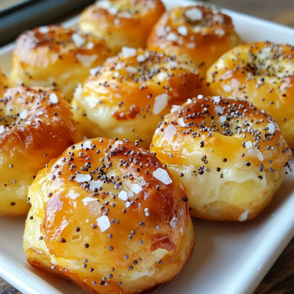 For Keto Everything Bagel Bites, gather these items: - 1 ½ cups almond flour - 2 teaspoons baking powder - 1 teaspoon garlic powder - 1 teaspoon onion powder - 1 teaspoon everything bagel seasoning - 2 cups shredded mozzarella cheese - 1/2 cup cream cheese, softened - 2 large eggs - Sea salt, to taste - Extra everything bagel seasoning for topping Each ingredient plays a key role. Almond flour gives a nutty flavor and low carbs. Baking powder helps the bites rise. Garlic and onion powder add savory notes. Everything bagel seasoning gives that classic taste. The mozzarella and cream cheese make them gooey and rich. Eggs bind it all together. You can swap some ingredients if you need to: - Almond flour: Use coconut flour, but use less. Start with 1/2 cup. - Mozzarella cheese: Cheddar or provolone can work well, too. - Cream cheese: Use ricotta or Greek yogurt for a lighter option. - Eggs: Applesauce or flaxseed meal can replace eggs for a vegan version. These swaps help you stick to your diet while keeping flavor. Each serving of these bagel bites is packed with good nutrition: - Calories: About 130 - Carbohydrates: 4 grams - Fiber: 2 grams - Protein: 6 grams - Fat: 10 grams These bites are low in carbs and high in protein. They fit perfectly into a keto diet. Enjoy them as a snack or appetizer without guilt! {{ingredient_image_1}} To start, gather all your ingredients. You will need: - 1 ½ cups almond flour - 2 teaspoons baking powder - 1 teaspoon garlic powder - 1 teaspoon onion powder - 1 teaspoon everything bagel seasoning - 2 cups shredded mozzarella cheese - 1/2 cup cream cheese, softened - 2 large eggs - Sea salt, to taste - Extra everything bagel seasoning for topping First, preheat your oven to 350°F (175°C). Line a baking sheet with parchment paper to prevent sticking. In a large mixing bowl, combine the almond flour, baking powder, garlic powder, onion powder, and everything bagel seasoning. Mix these dry ingredients well. Next, take a microwave-safe bowl. Combine the shredded mozzarella and cream cheese. Heat them in the microwave for 30 seconds. Stir between each interval until the cheeses melt and blend together smoothly. Add this melted cheese mixture to your dry ingredients. Crack in the eggs and mix until a dough forms. The dough may feel sticky. If it does, wet your hands a bit to help with handling. Now, divide the dough into small pieces. Aim for pieces about the size of a golf ball. Roll each piece into a ball shape. Place these on your prepared baking sheet, giving them enough space. Sprinkle sea salt and extra everything bagel seasoning on top of each bagel bite. This adds flavor and crunch. Bake them in the preheated oven for 15 to 18 minutes. Keep an eye on them until they turn golden brown and feel firm to the touch. Once they are done, take the baking sheet out of the oven. Let the bagel bites cool for a few minutes before moving them to a cooling rack. This helps them firm up and makes them easier to handle. For the best bagel bites, ensure your cheese is fully melted before mixing. This helps create a smooth dough. If the dough feels too wet, add a bit more almond flour. This can help with the texture. Make sure to bake them until golden brown. This gives them a nice crust. Letting them cool slightly helps with the final texture too. Enjoy your tasty Keto Everything Bagel Bites! You can store these Keto Everything Bagel Bites in an airtight container. They stay fresh for about three days in the fridge. To reheat, place them in the oven at 350°F for about five minutes. This helps keep them crispy. You can also use a microwave, but they may get soft. You can prepare the dough a day ahead. Just keep it in the fridge. When ready to bake, let it sit at room temperature for 10 minutes. This makes it easier to handle. You can also freeze the shaped bagel bites. Just bake them straight from the freezer, adding a few extra minutes to the bake time. These bites pair well with cream cheese or avocado dip. You can also serve them with a side of marinara sauce for dipping. They make a great snack or appetizer. Try adding fresh herbs or spices to change the flavor. Kids love these bites too! Pro Tips Use Fresh Seasoning: For the best flavor, use fresh everything bagel seasoning. This enhances the aroma and taste of your bagel bites. Proper Cheese Melting: Make sure to melt the mozzarella and cream cheese gently to avoid burning. Stir frequently to achieve a smooth mixture. Experiment with Toppings: Feel free to add toppings like sesame seeds or poppy seeds for extra flavor and crunch. Store Properly: Keep any leftovers in an airtight container in the fridge to maintain freshness. Reheat in the oven for best results. {{image_2}} You can change the flavor of your bagel bites by using different seasonings. Instead of everything bagel seasoning, try Italian herbs for a pizza twist. You can use taco seasoning for a fun, spicy bite. You might also like a mix of smoked paprika and cumin for a smoky taste. Just remember to keep the seasonings low-carb! If you want to switch up the cheese, mozzarella is not the only choice. You can use cheddar for a sharper flavor. Cream cheese gives a rich, creamy vibe. Goat cheese adds a tangy twist. Mix and match to find your favorite combo! Dipping sauces can elevate your bagel bites. Try a simple ranch dressing for a creamy dip. A low-carb marinara sauce pairs well for a twist on pizza. You might also enjoy a spicy mustard for a kick. These sauces can make your snack even more enjoyable! To store your bagel bites, let them cool completely. Place them in an airtight container. Keep the container in the fridge. They stay fresh for about five days. If you want to enjoy them later, make sure they are well-sealed. This helps keep them soft and tasty. Yes, you can freeze these bagel bites! After they cool, place them in a freezer-safe bag. Make sure to remove as much air as possible. You can freeze them for up to three months. When you want to eat them, just take out how many you need. Heat them in the oven or microwave until warm. If you want to skip almond flour, you can use coconut flour. Use about one-third of the amount. For this recipe, that means about ½ cup of coconut flour. Be aware that coconut flour absorbs more moisture. You may need to add an extra egg or some water to get the right dough texture. The prep time for Keto Everything Bagel Bites is just 10 minutes. This quick setup means you can start enjoying your tasty bites in no time. These bites take about 15 to 18 minutes to bake. Keep an eye on them as they turn golden brown. This recipe makes around 12 bagel bites. Perfect for a snack or a party treat! This blog post gave you a detailed guide on making Keto Everything Bagel Bites. We covered the best ingredients, step-by-step baking instructions, and tips for the perfect texture. You learned how to store and reheat these bites, plus some fun variations to try. With this knowledge, you can enjoy a tasty snack that fits your diet. Try these tips, and enjoy your bagel bites whenever you want. They will surely impress your friends and family!
