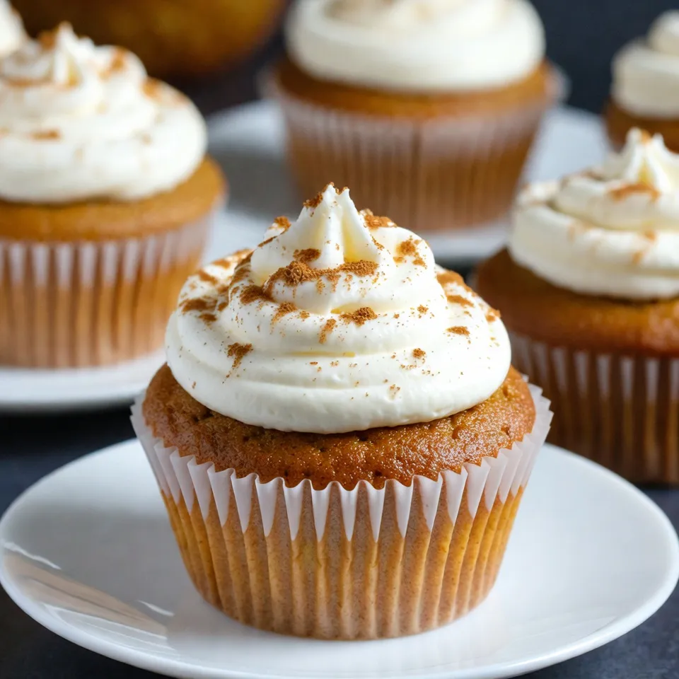 - 1 ½ cups all-purpose flour - 1 cup granulated sugar - ½ cup brown sugar, packed - 1 tsp baking powder - 1 tsp baking soda - 1 tsp ground cinnamon - ½ tsp ground nutmeg - ½ tsp ground ginger - ¼ tsp ground cloves - ½ tsp salt These dry ingredients create the base for our cupcakes. The flour gives structure, while sugars add sweetness. Spices like cinnamon and nutmeg bring that warm, cozy flavor. Baking powder and baking soda help the cupcakes rise and become fluffy. - ½ cup unsalted butter, melted - 3 large eggs - 1 cup pumpkin puree - ½ cup brewed espresso or strong coffee, cooled - 1 tsp vanilla extract The wet ingredients keep our cupcakes moist and rich. The butter adds flavor, while eggs help bind everything together. Pumpkin puree gives the cupcakes their signature taste and color. Brewed espresso adds a nice coffee kick, making it a true pumpkin spice latte experience. - 1 cup heavy cream - 2 tbsp powdered sugar - Additional cinnamon for dusting Toppings are the finishing touch for these cupcakes. Whipped cream adds a light and airy texture. A sprinkle of cinnamon on top not only looks nice, but it also enhances the flavor. You can also adjust the sweetness by adding more powdered sugar to the cream if you like. {{ingredient_image_1}} - Preheat the oven to 350°F (175°C). - Line the muffin tin with cupcake liners. - In a large bowl, combine all the dry ingredients. - Whisk the flour, granulated sugar, brown sugar, baking powder, baking soda, cinnamon, nutmeg, ginger, cloves, and salt. - In another bowl, whisk the wet ingredients together. - Mix the melted butter, eggs, pumpkin puree, cooled espresso or coffee, and vanilla extract until smooth. - Pour the wet mixture into the dry ingredients. - Gently fold until just combined. - Do not overmix; a few lumps are fine! - Fill the cupcake liners about two-thirds full with the batter. - Bake for 18-20 minutes. - Check with a toothpick. It should come out clean. - Let the cupcakes cool in the pan for 5 minutes. - Transfer them to a wire rack to cool completely. - In a chilled bowl, whip the heavy cream and powdered sugar together. - Whip until soft peaks form. - Once the cupcakes are cool, frost them with the whipped cream. - Dust the tops with additional cinnamon for a lovely touch. To make perfect cupcakes, you must avoid overmixing. Overmixing can lead to dense cupcakes. Gently fold the wet and dry ingredients until just combined. A few lumps are okay. This ensures a light and fluffy texture. Identifying the right baking time is also key. Bake your cupcakes for 18 to 20 minutes. Check them with a toothpick. If it comes out clean, they are done! Let them cool for a few minutes in the pan before moving them to a wire rack. This helps keep the texture just right. You can easily add more flavor to your cupcakes. Chocolate chips work well in the batter. They add a rich taste that pairs well with pumpkin. You could also try adding a pinch of cayenne pepper for a spicy kick. Incorporate seasonal toppings to make your cupcakes fun and festive. Chopped nuts or candied ginger can add a nice crunch. Dried cranberries also give a sweet-tart flavor that is perfect for fall. Frosting your cupcakes can be creative and fun! Use a piping bag to make swirls and peaks. This adds a nice touch that looks great. You can also use a spatula for a more rustic look. Using edible decorations can make your cupcakes pop! Consider adding sprinkles or chocolate shavings. You could even use small pumpkin candies for a festive touch. These little details make your cupcakes stand out and make them even more enjoyable to eat. Pro Tips Use Fresh Spices: Freshly ground spices enhance the flavor of your cupcakes. If possible, grind your own cinnamon, nutmeg, and ginger for a more vibrant taste. Cool Espresso: Ensure your brewed espresso or coffee is cooled before adding it to the mixture. This prevents the melted butter from cooking the eggs in the batter. Avoid Overmixing: When combining wet and dry ingredients, mix just until combined. Overmixing can lead to dense cupcakes, so a few lumps are perfectly fine. Chill Your Whipping Bowl: For perfectly whipped cream, chill your mixing bowl and beaters in the freezer for about 10 minutes before whipping the cream. {{image_2}} If you want to switch up the frosting, try cream cheese frosting. It adds a rich and tangy touch. Just blend cream cheese with powdered sugar and a splash of vanilla. This mix pairs well with the pumpkin flavors. You can also use alternative whipped frostings. For a lighter option, try a whipped coconut cream. Simply chill coconut milk, scoop out the solid part, and whip it with a bit of sugar. This gives a nice, dairy-free twist to your cupcakes. For those needing gluten-free options, use almond flour or a gluten-free blend. These swaps work well and keep the cupcakes moist. Just remember to adjust baking time slightly. Dairy-free substitutions are easy, too! You can replace the butter with coconut oil or vegan butter. Use almond or oat milk instead of heavy cream for the frosting. These alternatives keep the cupcakes delicious while meeting dietary needs. To make your cupcakes even more special, try adding other spices. A pinch of cardamom or allspice can enhance the flavor. This makes each bite more exciting and festive. You might also want to top your cupcakes with seasonal fruits or nuts. Chopped pecans or walnuts add a nice crunch. Fresh cranberries can give a tart balance to the sweetness. These additions make your cupcakes stand out at any fall gathering. To keep your Pumpkin Spice Latte Cupcakes fresh, store them in an airtight container. This helps to keep the moisture in and prevents them from drying out. You can keep them at room temperature for up to three days. If you want to store them longer, place them in the fridge. Just remember, cold storage can change the texture a bit. If you have leftover whipped cream, store it in a separate container. Make sure to cover it tightly. It should last for up to two days in the fridge. If your cupcakes are frosted, eat them within a day for the best taste. Unfrosted cupcakes can last longer, around three to four days. To freeze cupcakes, place them in a single layer on a baking sheet. Once frozen, transfer them to a freezer-safe bag. They can stay frozen for up to three months. To thaw, just let them sit at room temperature for about an hour. If you want to warm them, pop them in a microwave for a few seconds. Enjoy your delightful fall treat anytime! To make these cupcakes gluten-free, swap the all-purpose flour for a gluten-free blend. Look for a blend that has xanthan gum. This will help the cupcakes rise and stay fluffy. Follow the same measurements as the regular flour. Enjoy a tasty treat without gluten! Yes! You can bake these cupcakes a day before. Just cool them completely and store them in an airtight container. Frost them on the day you plan to serve. This keeps the whipped cream fresh and fluffy. You can use strong brewed coffee instead of espresso. If you want a caffeine-free option, try using decaf coffee. For a different flavor, use brewed chai tea. This adds a nice spice and still keeps it special. To make the batter less sweet, reduce the granulated sugar by a few tablespoons. For the frosting, you can use less powdered sugar. Taste as you go, and find the right balance for your sweet tooth. Yes, it's best to refrigerate the cupcakes after frosting. This keeps the whipped cream fresh and safe. Just cover them lightly with plastic wrap. Enjoy them cold or let them sit for a few minutes before eating! You now know how to make Pumpkin Spice Latte Cupcakes. We covered the key ingredients, from flour to frosting. I shared step-by-step instructions to guide your baking. You learned tips for perfect texture and fun variations to try. Remember to store your cupcakes properly to keep them fresh. Baking can be a joyful experience. Enjoy every bite of your cupcakes!