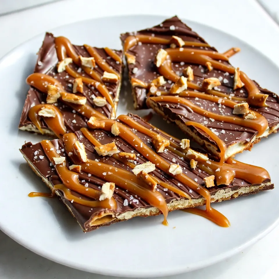 - 2 cups pretzel sticks - 1 cup semi-sweet chocolate chips - 1 cup caramel sauce - 1/2 cup crushed pretzels - Sea salt - Alternatives for pretzels: You can use gluten-free pretzels or potato chips for a crunch. Both options bring a fun twist to your bark. - Different types of chocolate: Try milk chocolate or dark chocolate for richer flavors. Each adds a unique taste. - Homemade caramel sauce options: If you prefer, you can make your own caramel using sugar, butter, and cream. It's a simple process and tastes great! These ingredients come together to create a sweet and salty experience. The crunch of pretzels pairs perfectly with the smooth chocolate and sweet caramel. Each bite offers a delightful mix of flavors that you won't forget. {{ingredient_image_1}} 1. Preheat your oven to 350°F (175°C). This step is vital for crisping the pretzels. 2. Line a baking sheet with parchment paper. This keeps the bark from sticking. 3. Spread the pretzel sticks evenly across the prepared baking sheet. Make sure they are in a single layer. This ensures even baking. 1. Bake the pretzels in the preheated oven for about 5 minutes. This helps to crisp them up nicely. Remove them from the oven and let them cool slightly. 2. Melt the chocolate chips in a microwave-safe bowl. Do this in 30-second intervals. Stir after each interval until the chocolate is smooth. 1. Pour the melted chocolate over the pretzel sticks. Use a spatula to spread it evenly. Make sure every pretzel is covered. 2. Drizzle the caramel sauce over the chocolate layer. Use a zigzag pattern for a fun look. 3. Gently swirl the caramel into the chocolate. You can use a knife or a toothpick for this. It creates a nice marbled effect. 4. Sprinkle crushed pretzels and a light dusting of sea salt over the top. This adds crunch and flavor. 5. Place the sheet in the refrigerator for about 30 minutes. This helps the bark to set properly. 6. Once set, break the bark into pieces of your desired size and enjoy! To get a smooth chocolate layer, melt the chocolate slowly. I use a microwave. Heat it in 30-second bursts. Stir it well after each burst. This keeps the chocolate from burning. Once melted, pour it over the pretzels. Spread it evenly with a spatula. Swirling caramel can be fun. Drizzle the caramel in a zigzag pattern. Use a knife or toothpick to swirl it into the chocolate. Make sure not to overmix. You want a nice marbled look. This adds a beautiful touch to your bark. For serving, cut the bark into fun shapes. You can break it into random pieces or use a knife for neat squares. Place the pieces on a nice tray. This makes it look fancy. Serve with coffee or hot chocolate for a sweet treat. You can also pair it with milk or a fruity drink. The sweet and salty mix goes well with both. Consider serving it at parties or as a gift. Everyone loves a tasty treat! One mistake is overbaking the pretzels. Bake them just for five minutes. This crisps them without burning. Overbaking can make them too hard. Another common mistake is overheating the chocolate. If you heat it too fast, it can seize. Always go slow and stir often. This helps keep your chocolate smooth and creamy. Pro Tips Use Fresh Ingredients: Always opt for fresh pretzels and quality chocolate chips for the best flavor and texture. Chill for Better Texture: Allow the bark to chill in the refrigerator longer than 30 minutes if you desire a firmer texture. Customize Your Toppings: Feel free to add nuts, dried fruits, or different types of chocolate for a unique twist. Cut with Care: Use a sharp knife to break the bark into even pieces for a cleaner presentation. {{image_2}} You can change the flavor of your salted caramel pretzel bark by adding nuts or dried fruits. Nuts like almonds or pecans give a nice crunch. Dried fruits, such as cranberries or apricots, add some sweetness. You can also use flavored chocolate or caramel. Try dark chocolate for a richer taste. Or use white chocolate for a sweeter treat. Flavored caramel, like sea salt caramel, can also boost the taste. Make your bark special by creating themed variations. For Christmas, add red and green sprinkles. For Halloween, use orange and black candy. Seasonal flavors can bring new joy. Think pumpkin spice in the fall or peppermint in winter. These fun twists make your bark feel festive and fresh. If you need gluten-free options, use gluten-free pretzels. Many brands offer tasty alternatives. For vegan substitutions, choose dairy-free chocolate and caramel. There are great recipes for homemade caramel that use coconut milk. These changes let everyone enjoy this sweet treat, no matter their diet! To keep your salted caramel pretzel bark fresh, use an airtight container. Glass jars or plastic containers work well. Make sure the container closes tightly. Store the bark in a cool, dry place. Avoid direct sunlight and heat. A pantry shelf is a great spot. Your salted caramel pretzel bark will last about two weeks. After that, it may lose its crunch. You can still eat it, but the taste and texture may change. For best results, enjoy it within the first seven days. If your bark feels a bit soft, you can refresh it. Place it on a baking sheet. Preheat your oven to 200°F (93°C). Heat the bark for about five minutes. This will help restore some of its crunch. Let it cool before you eat it again. Salted caramel pretzel bark is a sweet and salty treat. It combines crunchy pretzels, smooth chocolate, and rich caramel. The taste is a mix of sweet chocolate and salty pretzels. Each bite offers a delightful crunch, followed by a creamy, sweet finish. The sea salt on top adds a nice contrast. This treat is perfect for sharing or enjoying by yourself. Yes, you can make this recipe ahead of time. Once you break the bark into pieces, store it in an airtight container. Keep it at room temperature for up to a week. If you want it to last longer, you can refrigerate it. Just make sure it stays in a sealed container to prevent it from getting stale. You can easily change the flavors in this recipe. Try using different types of chocolate, like milk or dark chocolate. You can also add nuts, like almonds or pecans, for extra crunch. If you love spices, sprinkle some cinnamon or chili powder for a kick. Get creative! The bark is a great base for your favorite flavors. This blog post covered how to make salted caramel pretzel bark with simple steps. We discussed the key ingredients and their substitutes. You learned how to prep, bake, and assemble the bark. I shared tips to avoid common mistakes and variations to try. Making this bark is fun and tasty. Use the ideas here to explore your flavor options and make it your own. Enjoy creating your own treats and impress others with your delicious snacks!