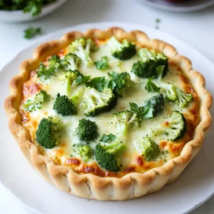- 1 pre-made pie crust - 2 cups broccoli florets, blanched - 1 cup shredded sharp cheddar cheese - 4 large eggs - 1 cup whole milk - 1/2 cup grated Parmesan cheese - 1/2 teaspoon garlic powder - 1/2 teaspoon onion powder - 1/4 teaspoon nutmeg - Fresh parsley for garnish (optional) For this Broccoli Cheddar Quiche, I love using fresh ingredients. The pre-made pie crust saves time. You can find it in the store. It makes this dish easy for everyone. Blanch the broccoli to keep its bright color. This step gives it a nice crunch. I use sharp cheddar because it adds great flavor. The eggs and milk create a smooth filling. Whole milk gives a rich taste. Parmesan cheese adds a salty kick. Don't forget the spices! Garlic powder and onion powder boost the flavor. A little nutmeg makes it unique. Finally, fresh parsley adds color and freshness. It&rsquo;s optional, but I recommend it. This ingredient list combines well for a tasty quiche. Enjoy these simple yet flavorful ingredients in your cooking! {{ingredient_image_1}} First, preheat your oven to 375&deg;F (190&deg;C). This ensures the quiche cooks evenly. Next, heat 1 tablespoon of olive oil in a skillet over medium heat. Add 2 cups of blanched broccoli florets. Saut&eacute; them for about 3-4 minutes until they are lightly cooked. Once done, set the broccoli aside to cool. In a large mixing bowl, crack open 4 large eggs. Pour in 1 cup of whole milk. Add 1/2 teaspoon of garlic powder, 1/2 teaspoon of onion powder, and 1/4 teaspoon of nutmeg. Don&rsquo;t forget to sprinkle in salt and pepper to taste. Whisk all these ingredients together until well combined. Now, stir in 1 cup of shredded sharp cheddar cheese and 1/2 cup of grated Parmesan cheese. This will create a creamy and cheesy base for your quiche. Gently fold the saut&eacute;ed broccoli into the egg and cheese mixture. Be careful not to break the broccoli too much. Next, pour this mixture into your pre-made pie crust, spreading it out evenly. Place the quiche in the oven and bake for 35-40 minutes. You&rsquo;ll know it&rsquo;s done when the quiche is set and the top turns lightly golden. After baking, remove it from the oven and let it cool for about 10 minutes before slicing. Enjoy your delicious Broccoli Cheddar Quiche! To make a great quiche, start with a flaky crust. Use a pre-made pie crust for ease. If you prefer homemade, chill the dough well before rolling it out. This helps prevent shrinkage while baking. Next, avoid a watery filling. Blanch the broccoli before adding it. This step removes excess moisture. After blanching, saut&eacute; the broccoli briefly in olive oil. This adds flavor and ensures it is tender yet firm. Garnish the quiche with fresh parsley. It adds a pop of color and freshness. You can also serve it with a light side salad. A simple green salad pairs well, adding crunch and brightness to your meal. One common mistake is overbaking the quiche. Keep an eye on it in the oven. The quiche is done when the center is set but still slightly jiggly. Let it cool for about ten minutes before slicing. Another mistake is not blanching the broccoli. This step helps keep the texture right. Raw broccoli can lead to a soggy quiche. Always take the time to blanch for better results. Pro Tips Use Fresh Broccoli: For the best flavor and texture, opt for fresh broccoli florets instead of frozen ones. Fresh broccoli retains its crunch and vibrant color in the quiche. Customize Your Cheese: Experiment with different cheese varieties, such as Gruy&egrave;re or feta, to add unique flavors to your quiche. Mixing cheeses can elevate the taste profile significantly. Let It Rest: Allow the quiche to cool for about 10 minutes before slicing. This helps it set better and makes for cleaner slices when serving. Make It Ahead: This quiche can be prepared a day in advance. Just reheat in the oven before serving, making it a perfect option for brunch or gatherings. {{image_2}} You can easily mix in other veggies to your quiche. Adding spinach gives it color and nutrition. Simply chop fresh spinach and fold it into the egg mix. Bell peppers also work well. They add a sweet crunch. Dice them small and saut&eacute; with the broccoli for a few minutes. This way, all the flavors blend nicely. If you want to try different cheeses, consider Swiss cheese. It melts well and has a mild taste. Feta cheese is another great option. It adds a tangy flavor to each bite. Just crumble it into the egg mixture. Mixing different cheeses can make your quiche unique and tasty. You can choose how to make the crust. A homemade crust can be flaky and fresh. Use flour, butter, and water to make it from scratch. If you need a gluten-free option, look for pre-made gluten-free crusts. They are easy to find and save time. These options let you enjoy quiche your way! To store your leftover quiche, let it cool completely. Cover it tightly with plastic wrap or foil. Place it in the fridge. It will stay fresh for up to three days. If you think you won&rsquo;t eat it all, consider freezing some. You can reheat quiche in the oven or microwave. The oven method is best for taste. Preheat your oven to 350&deg;F (175&deg;C). Place the quiche on a baking sheet and heat it for 15-20 minutes. This keeps the crust crispy. If you use a microwave, heat it for 1-2 minutes. The crust may get a bit soggy, but it works in a pinch. If you want to freeze quiche, wrap it well in plastic wrap. Then, put it in a freezer bag. It can last for up to three months. When you're ready to eat it, take it out of the freezer. Thaw it in the fridge overnight. To reheat, follow the oven method mentioned above. This keeps the quiche tasty and fresh. Yes, you can prepare this quiche ahead of time. This makes it great for busy days. Just assemble the quiche and cover it well. You can store it in the fridge for up to 24 hours before baking. This way, you save time on the day you want to serve it. When you are ready, bake it as directed. Reheating quiche is easy. The best way is to use the oven. Preheat your oven to 350&deg;F (175&deg;C). Place the quiche on a baking tray. Cover it with foil to keep it moist. Heat for about 15-20 minutes or until warm. If you use a microwave, do it for short bursts. This helps to avoid a soggy crust. Yes, you can use frozen broccoli. It&rsquo;s a great time-saver. Just thaw and drain it well before use. This keeps excess water out of your quiche. You can skip the blanching step if you use frozen broccoli. Just saut&eacute; it for a few minutes to warm it up. This ensures your quiche stays flavorful and creamy. In this blog post, we explored how to make a tasty broccoli cheddar quiche. We covered the main ingredients, like eggs, cheese, and broccoli, which make this dish special. I shared easy steps to mix and bake the quiche and tips for the perfect texture. You can also try various veggies and cheeses for different flavors. Remember, storing leftovers well helps keep it fresh. With these tips, you can create a quiche that impresses your family and friends. Enjoy making this dish again and again!